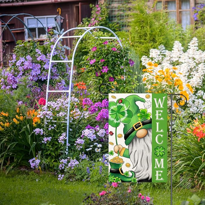 St Patricks Day Gnome Garden Flag 12×18 Inch Double Sided Vertical Farmhouse Yard Outdoor Holiday Yard Lawn Garden Banner (St Patricks Day Garden Flag)