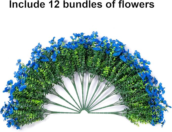 florisso Artificial Fake Plants Flowers for Outdoor Outside Summer Decoration, 12 Bundles Faux Silk Blue Daisy UV Resistant Look Real for Porch Patio Home Yard Garden Planter