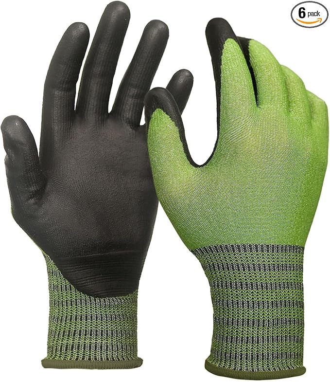 Schwer 6 Pairs A4 AIR-SKIN Cut Resistant Work Gloves AR5907 with Extreme Lightweight & Thin, Food Grade Gloves with Water-Based PU Coating, Grip Glove for Fishing, Gardening, Touchscreen, S