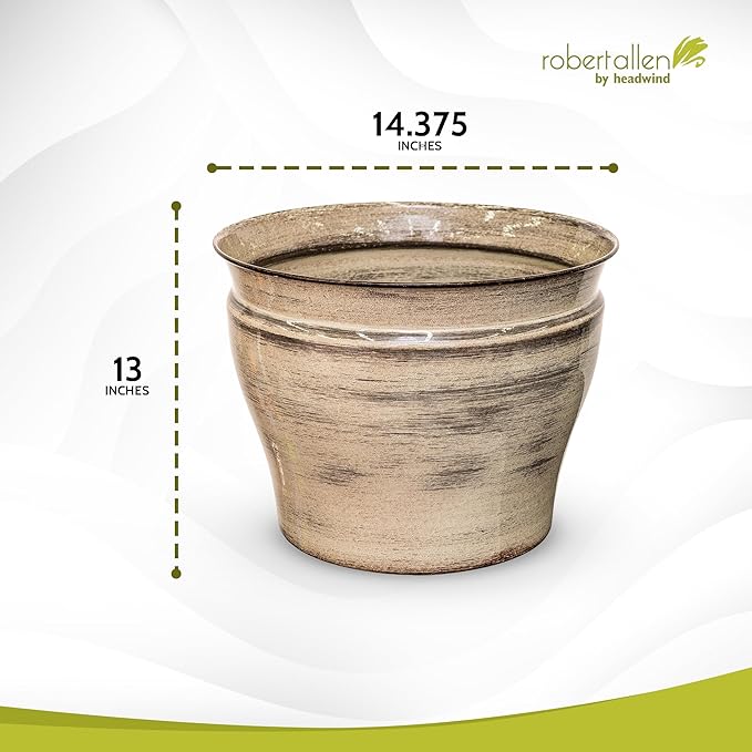 Headwind Glazed Ironstone Vanhorne Collection – 14" Papyrus Beige Decorative Plant Pot – Lightweight & Triple Coated w/Drainage Flower Pot for Indoor Plants & Outdoor Planter Use by Robert Allen