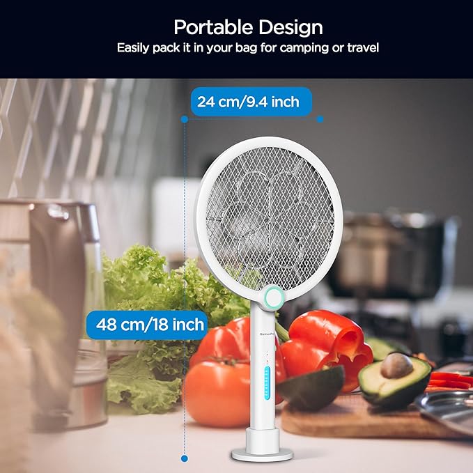 Foldable Electric Fly Swatter 3800V Bug Zapper Racket Rechargeable with UV Lights, Portable Handheld Cordless Mosquito Rackets to Kill Mosquitoes, Wasps, Gnats, Fruit Flies, Flies for Indoor Home