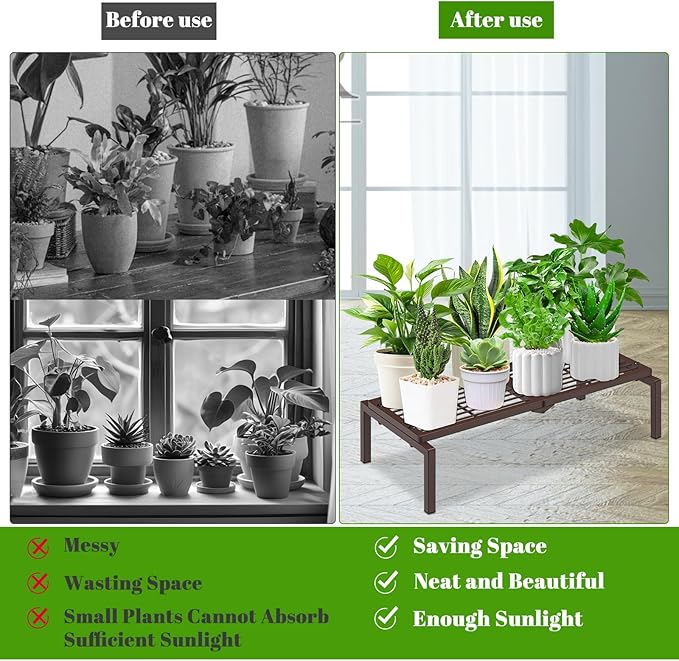 Gouisalin 1 Tier Metal Plant Stand Indoor Outdoor, Potted Multiple Flower Pot Holder Rack Plant Shelf, Heavy Duty Planter Display Shelving for Patio Balcony Garden Living Room Decorative (Brown)
