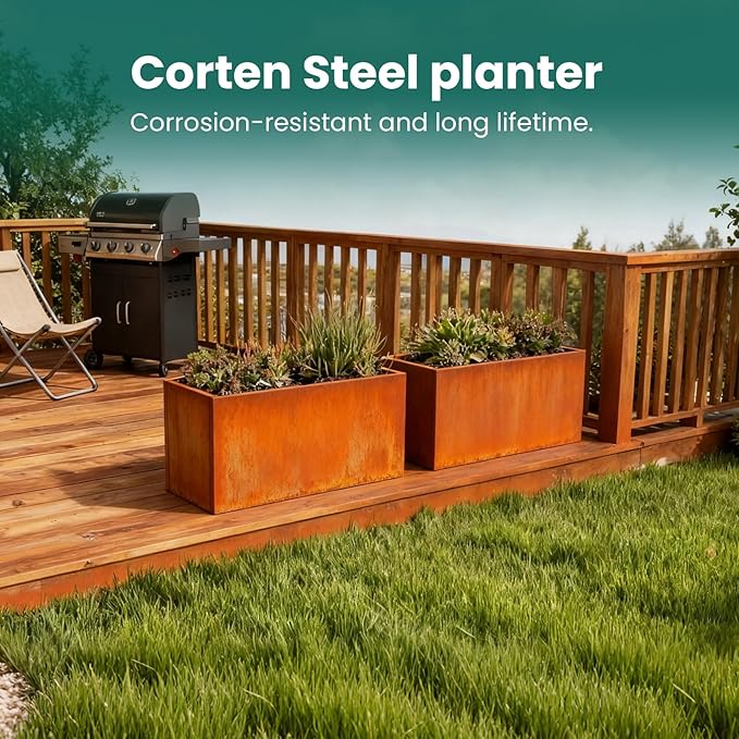 GZGNEEVL Corten Steel Planter Box Rectangular Planters Large Outdoor Planter Metal Planter Box for Tall Plant Trough Rustic Patina for Garden Yard Commercial Residential Farm 16 in x 31.5 in x 16 in