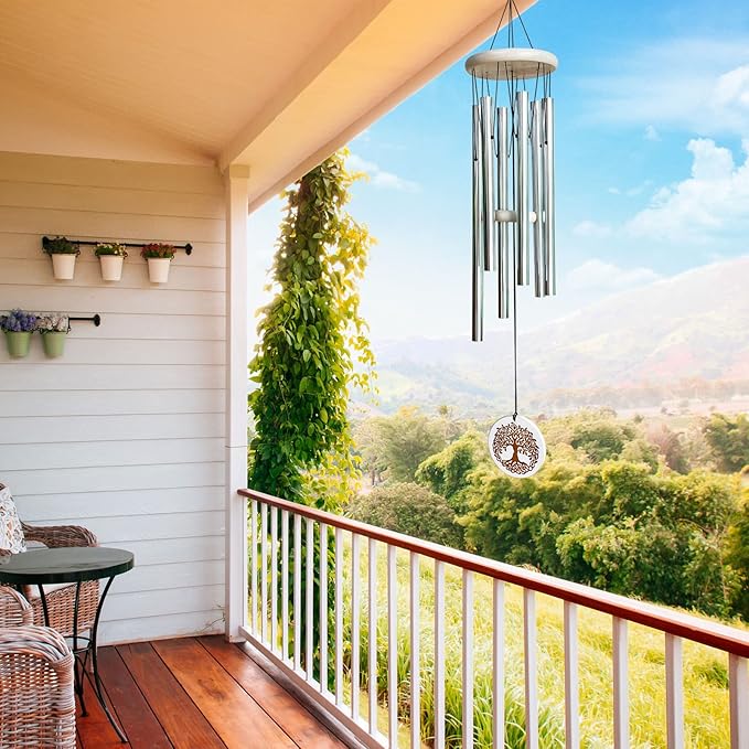 Aoedelyart Wind Chimes Outdoors,33" WindChimes for Loss of Loved One,Memorial/Sympathy Gifts for Mother/Unisex/Father,Tree of Life Wind Chimes for Outside Zen Garden Home Yard Decoration (Silver)