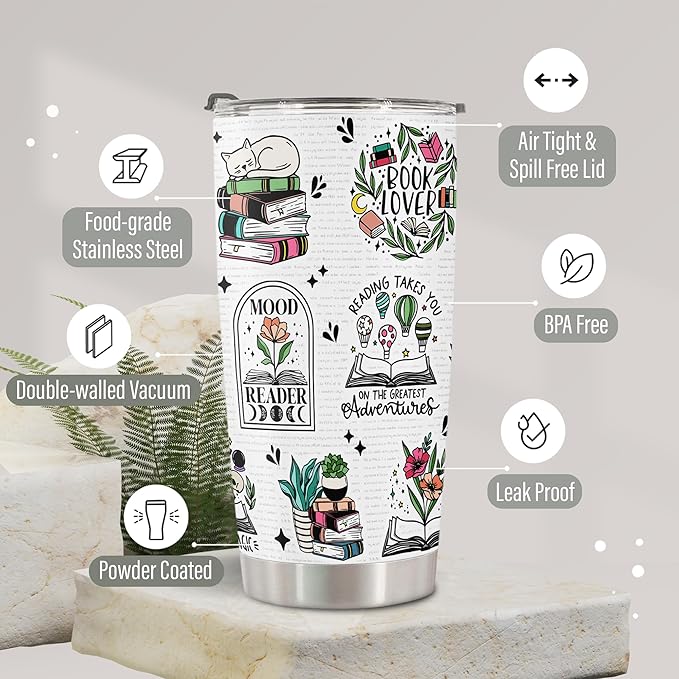 HOMISBES Book Lover Gifts for Women - Reading Tumbler Bookaholic Tumbler Gift for Her - Gift for Book worm - Tumbler for Book Nerd - Travel Tumbler 20oz