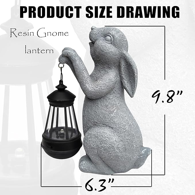 Qobumy Rabbit Solar Garden Statues,Resin Rabbit Figurine Decorations with Solar Lights Lantern, Outdoor Figurines Lawn Garden Statue Decor Art for Lawn,Yard, Balcony Ornament.