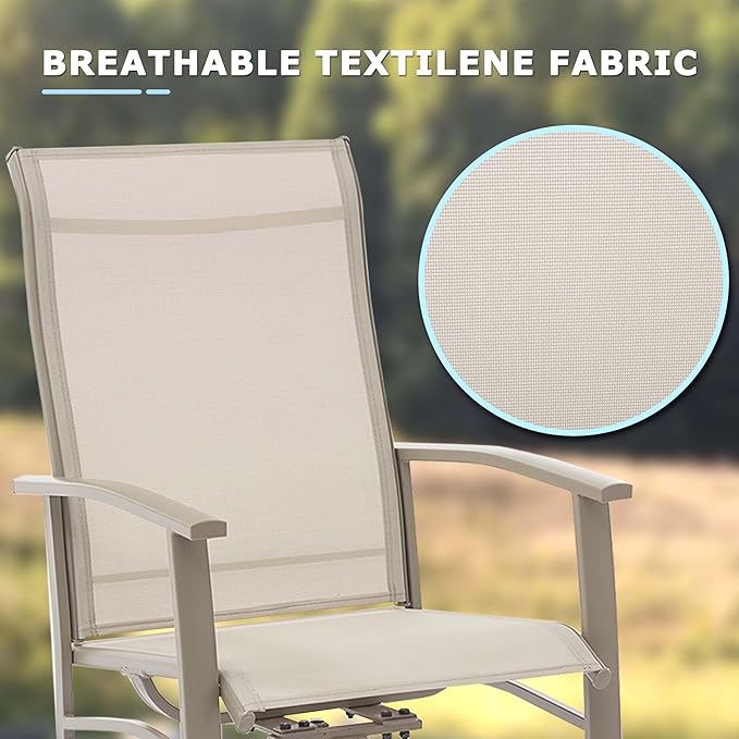 Outdoor Swivel Dining Chair Set of 8, All Weather Patio Dining Chair with Textilene High Back and Metal Frame for Backyard, Lawn Garde and Deck, Beige Ivory