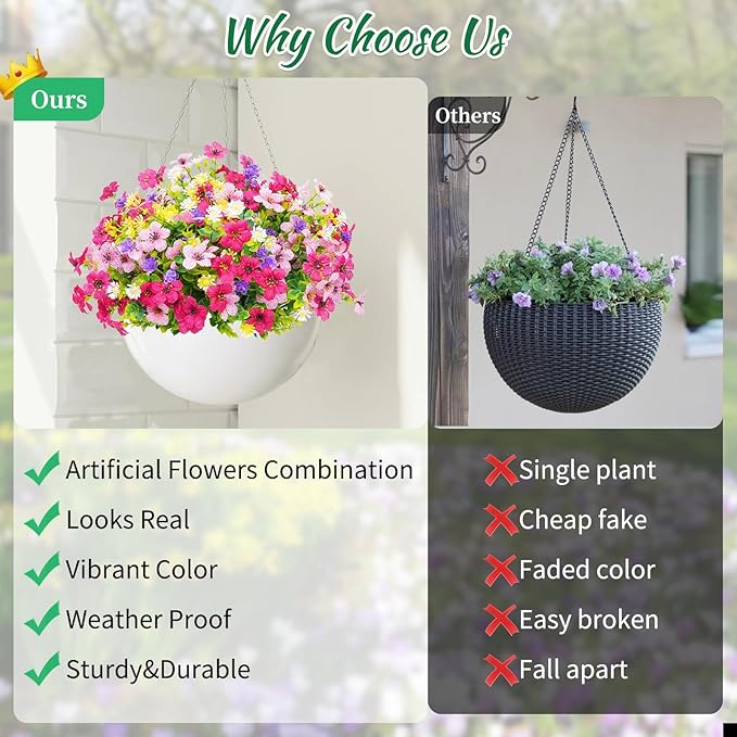BLEUM CADE Artificial Flowers for Outdoors, 34 Bundles Fake Outdoor Flowers Faux Plants, UV Resistant Artificial Plants & Flowers for Decoration, Outside Fake Plants for Porch Garden Decor