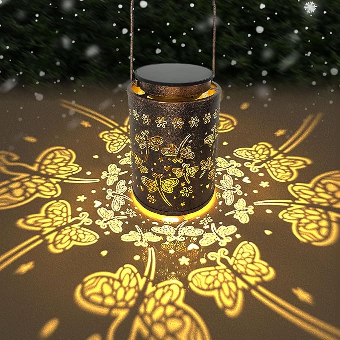 Solar Garden Lights Outdoor Waterproof, Hanging Metal Dragonfly Decor, Romantic Gift for Her, Valentine’s Day, Birthday or Anniversary Gift for Women, Patio Porch Yard Lighting