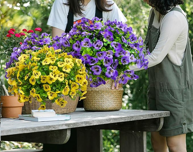 Thinktral Artificial Flowers for Outdoors Fake Plants, 12pcs Fake Flowers Artificial Plants Outdoor UV Resistant,Silk Faux Flowers Shrubs Greenery Plants for Porch Garden Patio Window Box Decor