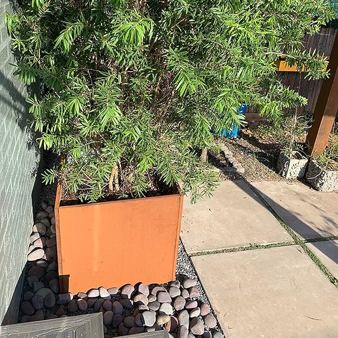 GZGNEEVL Corten Steel Planter Metal Square Planter Tall Cube Rustic Steel Planters 27.6 Inch Durable Antique Detached for Outdoor Commercial Residential Garden Patio Deck and Backyard
