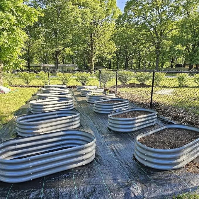 4 Pack 4x2x1FT Galvanized Raised Garden Bed Kit Oval Metal Ground Planter Box Outdoor Bottomless Planter Raised Beds for Vegetables Flowers Herbs Fruits, Gray