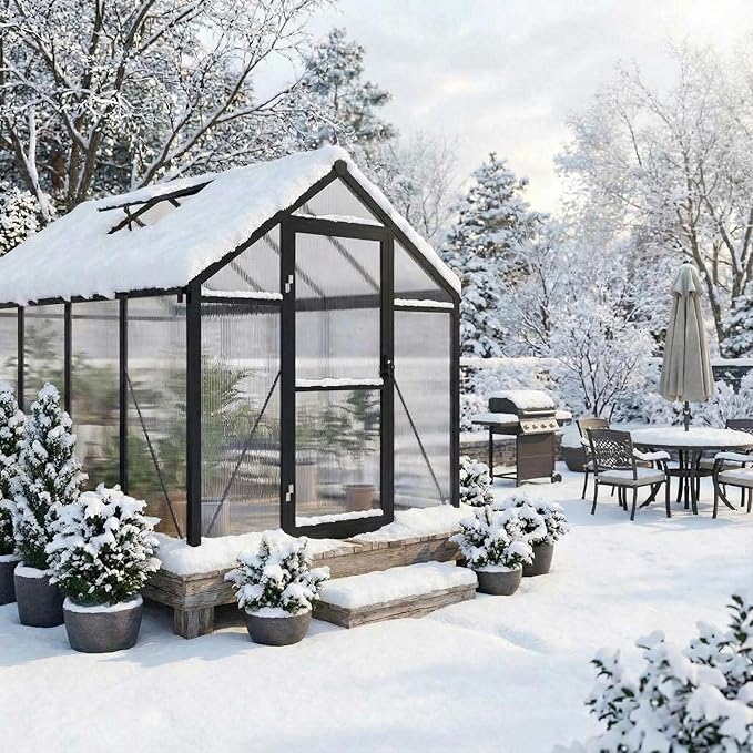 6x8 FT Greenhouse, Polycarbonate Walk-in Greenhouse for Outdoors with Roof Vent & Lockable Outward-Opening Swing Door, Heavy-Duty Aluminum Green House for Garden, Backyard, Patio, Lawn, Dark Grey