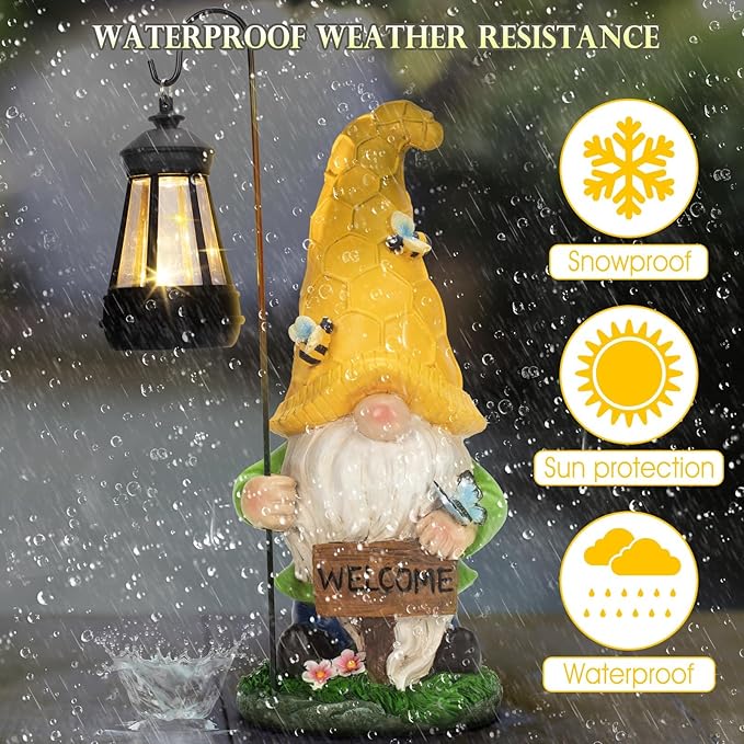 Christmas Gnomes Outdoor Statue with Solar Lights, Waterproof Solar Garden Gnomes Decorations for Yard with Lantern Light Outdoor Decorations for Patio Mom Gift