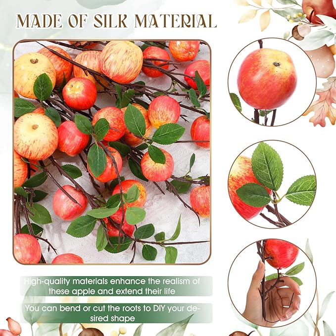 10 Pcs 21.65 Inches Artificial Fake Apple Branches Realistic Tall Apple Bouquets Tree Branch with Long Stem and Green Leaves Fruit Plant for Home Office Vase Filler Shop