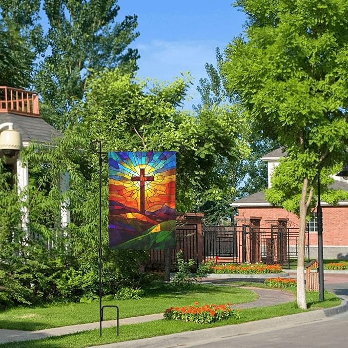 Colorful Glass Garden Flag 12x18 Inch Double Sided All-Weather Polyester Outdoor Flag For Patio Lawn Yard And Garden Welcome Decor