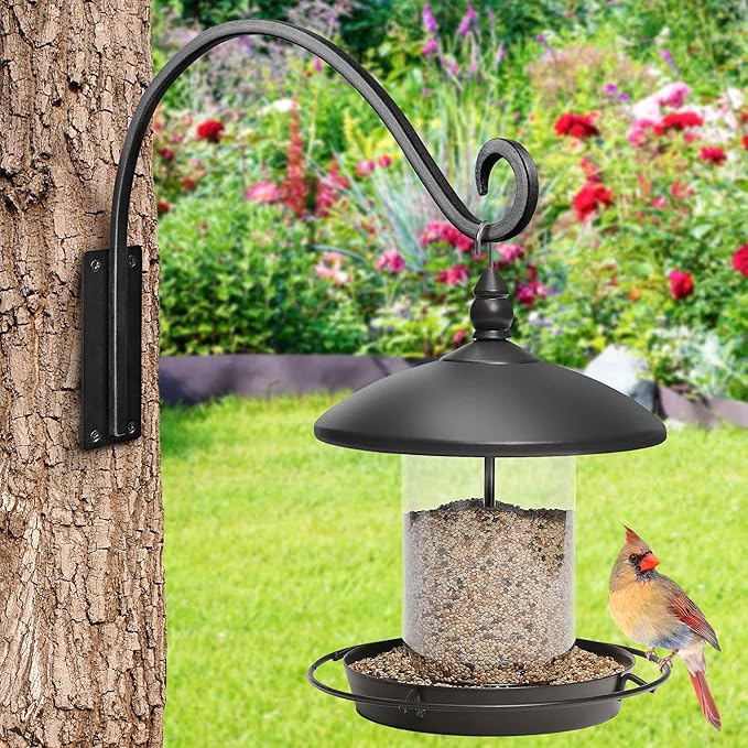 Lifyzoon Heavy Duty Plant Hanger Bracket (8"/Black) Outdoor Hand-Forged Hanging Plant Bracket Durable and Stable Bird Feeder Hanger