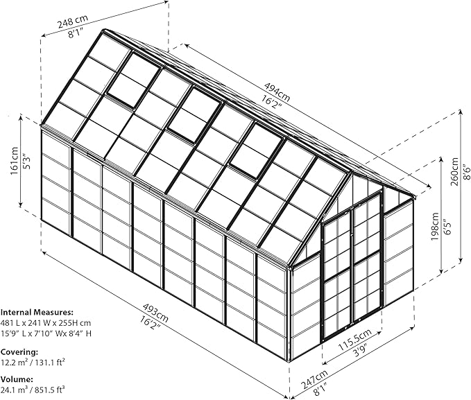 Palram - Canopia Snap & Grow 8 Ft. x 16 Ft. Greenhouse Kit Hobby DIY Walk In Green House Heavy Duty Polycarbonate, Aluminium Frame, with Lockable Door and Vent for Outdoors, Garden, Backyard In Silver