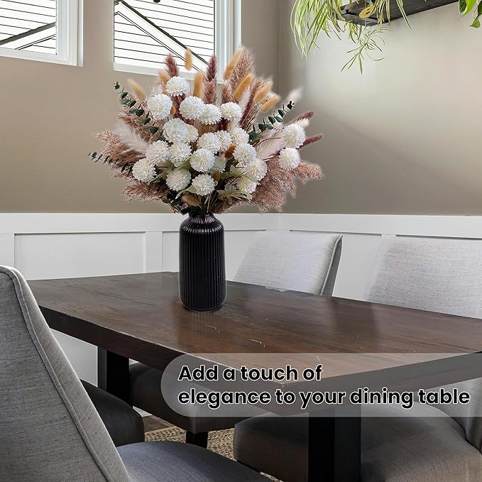 High-End Faux Flower Bouquet with Dried Pampas Grass Decor – Realistic Artificial Flowers Indoor | Faux Peonies, Mums, Ranunculus, Eucalyptus | Dried Floral Arrangements & Vase Fillers for Home Decor
