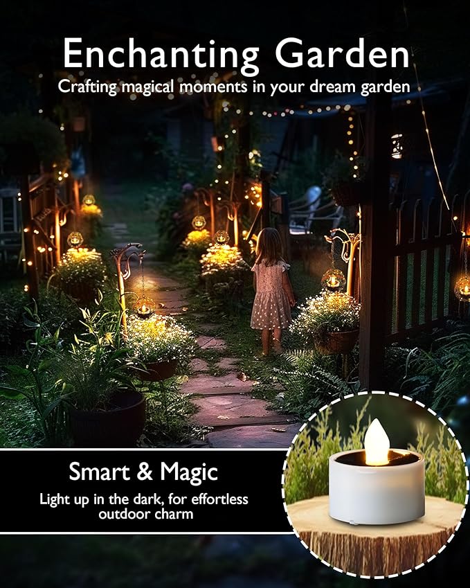 Homemory 8Pcs Solar Tea Lights Outdoor Waterproof, Rechargeable Dusk to Dawn Lighting, Flameless Flickering LED Votive Candles for Fairy Garden Decor, Patio Tables, Christmas Lanterns, Windows