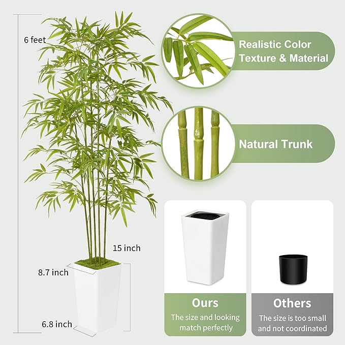 ProDeco Artificial Bamboo Tree 6FT Tall Fake Plants for Home Office Living Room Decor Indoor (Write)