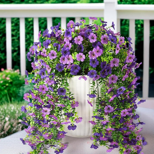 Artificial Hanging Flowers Plants for Outdoor Spring Summer Decoration, 2PCS Faux Silk Daisy UV Resistant Look Real for Outside Home Indoor Planter Porch Garden Yard Decor(Dark Orchid)