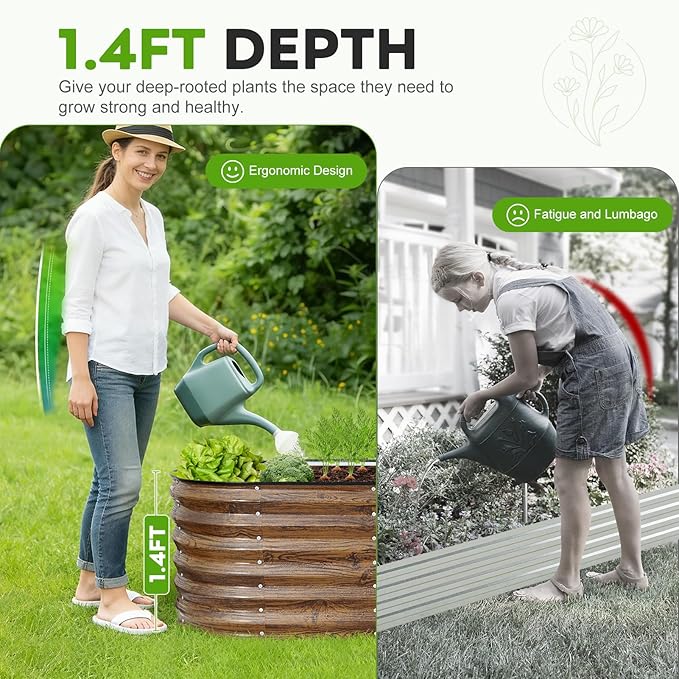 ZORMY Galvanized Raised Garden Bed Outdoor- 2PCS 4x2x1.4ft Oval Steel Raised Beds for Gardening, Metal Planter Box with Protective Strip and Gloves for Vegetables, Flowers, Fruits(Brown)
