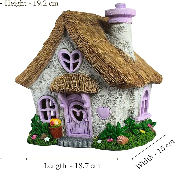 PRETMANNS Fairy House for Outside with Solar Powered LED Lights for Garden - Fairy Garden Houses for Outdoor - Miniature Accessories for Cottage Decor for Village - 7.56” High, Lavender