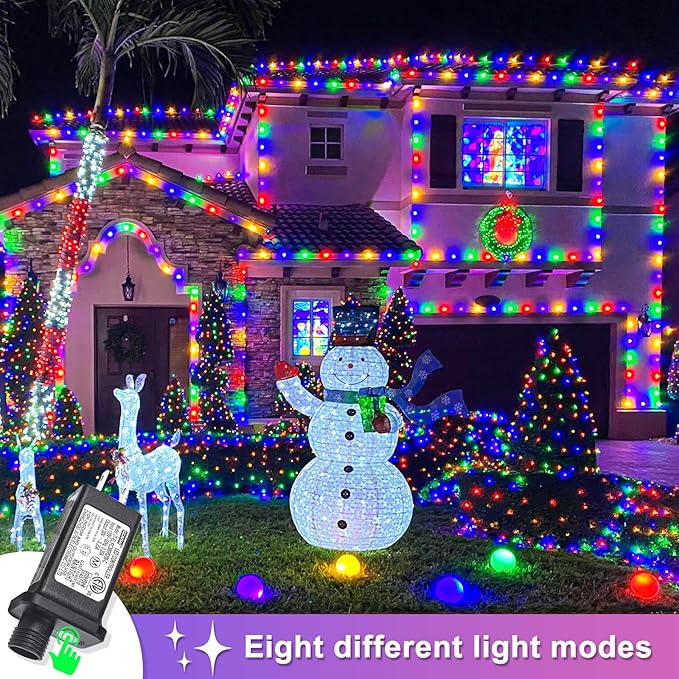 800 LED Christmas Lights Indoor Outdoor 262ft Christmas String Lights Indoor 8 Modes Clear Wire, Plug in Twinkle Fairy Lights for Bedroom Tree Christmas Decorations, Multicolor