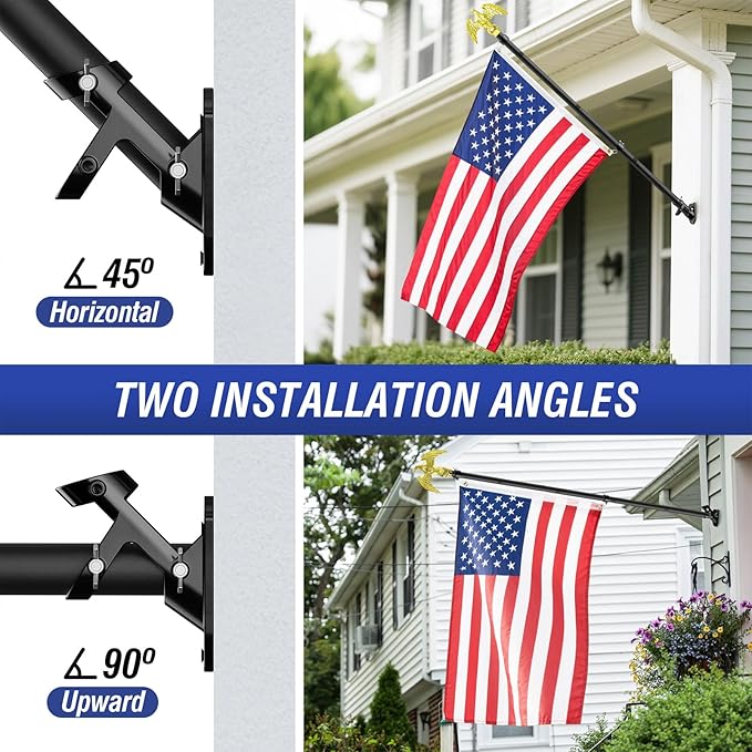 Flag Pole for Outside House, Outdoor Black Heavy Duty Porch 6 FT Flag Pole Kit, for Residential or Commerical, Tangle Free Flagpole (Include American 3 X 5 Flag, Wall Mount Holder, Eagle Shaped Head)
