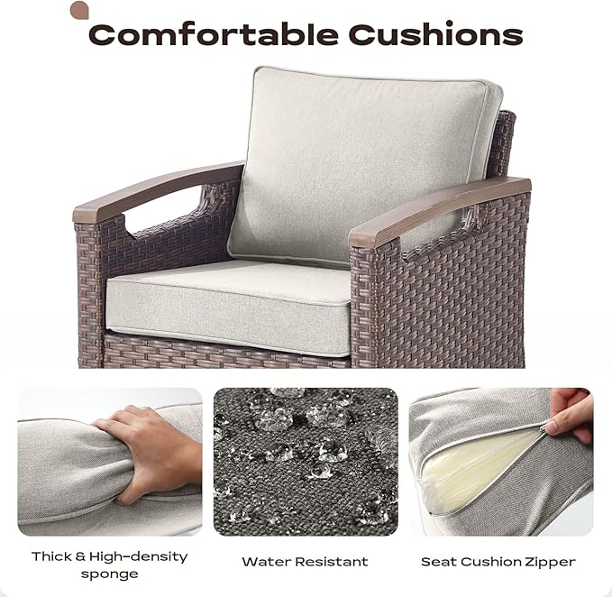 Rilyson Wicker Outdoor Patio Furniture Set - 8 Piece Patio Conversation Sets with Swivel Rocker Chairs, Ottomans, Sofa and Coffee Table, Thick Cushions, Waterproof Wicker, for Porch Deck Brown/Beige