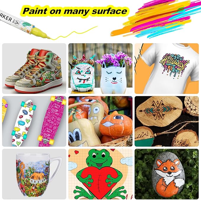 KEMYR 36 Colors Acrylic Paint Pens, Dual Tip Acrylic Paint Markers for Paper, Wood, Canvas, Stone, Rock Painting, Glass, Fabric, DIY, Ceramic, Art Supplies for Adults Drawing (Dot + Fine)