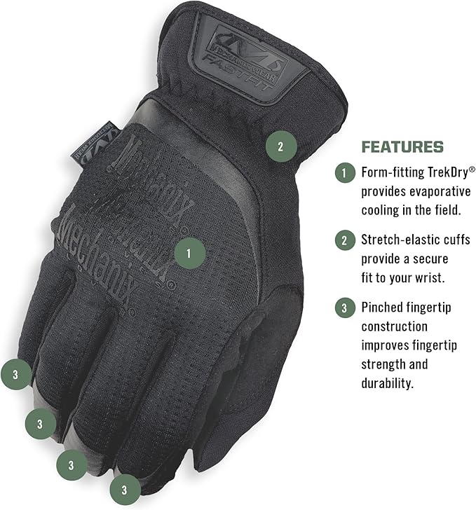 Mechanix Wear FastFit Tactical Gloves - Heavy Duty Lightweight Multipurpose Gloves - Flexible Grip & Reinforced Palm - Touchscreen Capable - Small - Covert Black