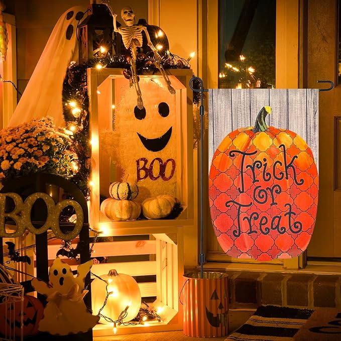 3D Halloween Trick or Treat Pumpkin Blackout Garden Flag ,Vertical Double Sided 12×18 Inch Retro Rhombus Pumpkin Yard Lawn Porch Flag ,Halloween Decorations Outdoor, Rustic Farmhouse Decor