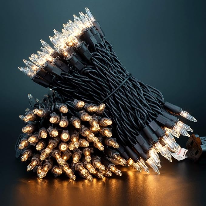 YULETIME Clear Christmas Lights with Black Wire, Pack of 2 Sets 33 ft 100 Count UL Certified Holiday String Lights (Clear - Black Wire)