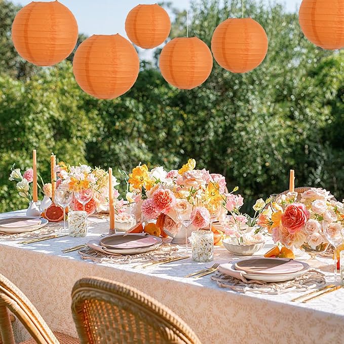 BEISHIDA 10-Inch Orange Round Paper Lanterns Hanging Decorative Chinese Paper Lanterns Lamp for Birthday Wedding Party Decoration and Baby Bridal Shower（6 Packs）