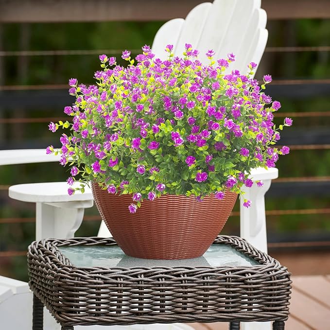 Grunyia 20 Bundles Artificial Flowers UV Resistant Fake Flowers No Fade Faux Plants Garden Porch Window Box Decorating (Purple)