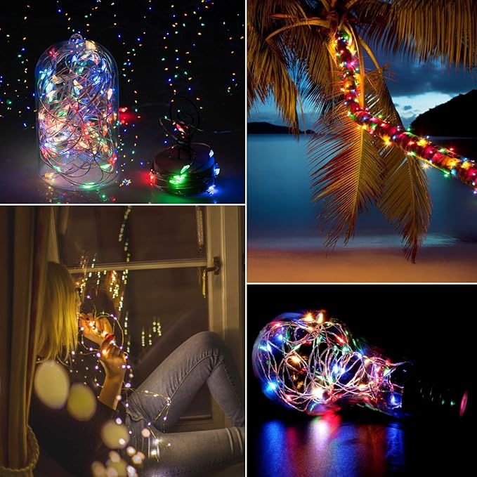 33Ft 100LED Outdoor String Lights, 2 Pack Fairy Lights Battery Operated with Remote, Waterproof Twinkle Lights for Bedroom Dorm Patio Tapestry Wedding Party Indoor Christmas Decoration, Multicolor