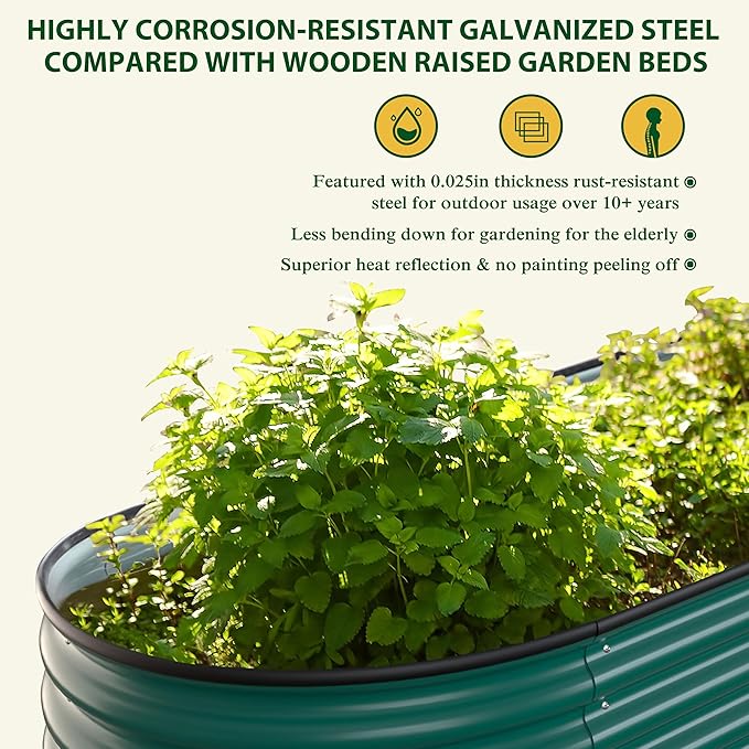 BlueWish Garden Boxes Outdoor Raised, 11.1" Metal Raised Garden Bed with Rubber Strip, 9-in-1 Modular, Bottomless, Raised Garden Beds for Gardening, Vegetable