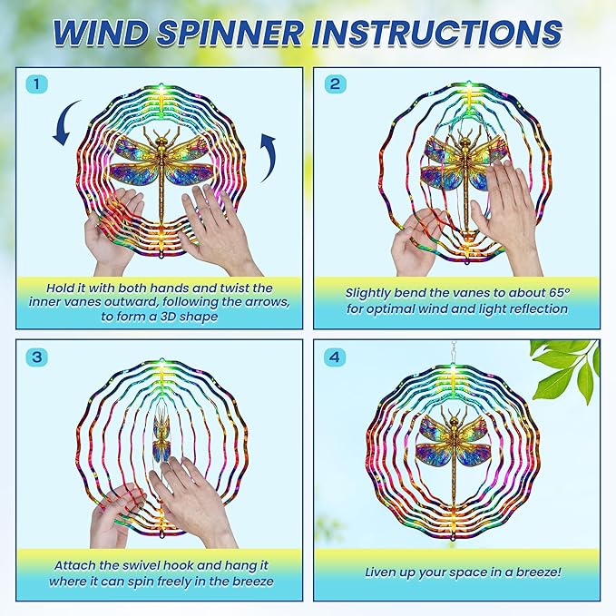 FLAGWIX Dragonfly Gifts for Women - 3D Stainless Steel Metal Wind Spinners 12 in - Dragonfly Wind Spinners Outdoor, Yard Garden Decor for Outside, Mothers Day Birthday Garden Gifts for Mom Grandma
