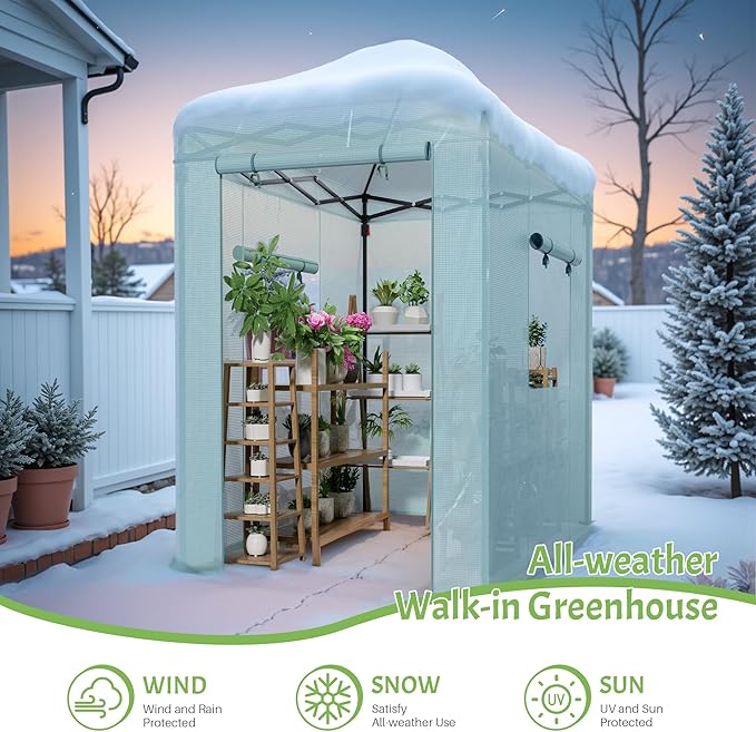 Greesum 6x4 FT Portable Small Greenhouse with PE Cover, Zippered Door and 2 Roll-up Windows, Easy Assemble(Green)