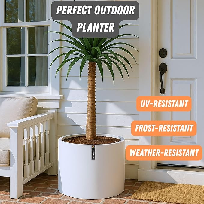Fox & Fern 18.7 Inch Extra Large Planter — Premium Lightweight Fiberstone Matte White Plant Pot with Drainage Plug - Extra Large Planter for Indoor & Outdoor Use - Weather Resistant & UV Resistant