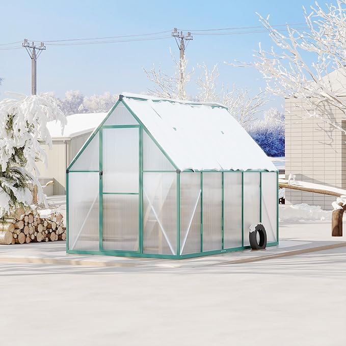 6X9 ft Polycarbonate Greenhouse with Aluminum Frame, Polycarbonate Greenhouse for Outdoors, Greenhouses with Ventilation, Aluminum Large Walk-in Greenhouses for Outside