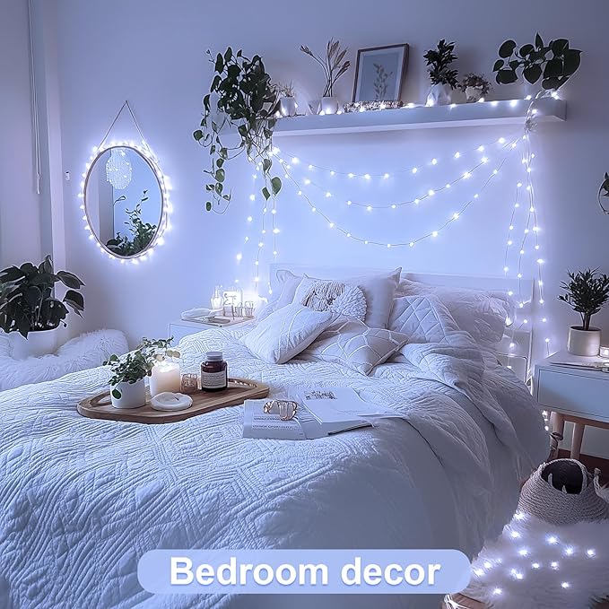 JMEXSUSS 2 Pack White Fairy Lights Battery Operated, Total 200 LED 66ft Twinkle Lights with Remote, 8 Mode White String Lights for Bedroom Ceiling Centerpiece Tree Indoor Outdoor Decor