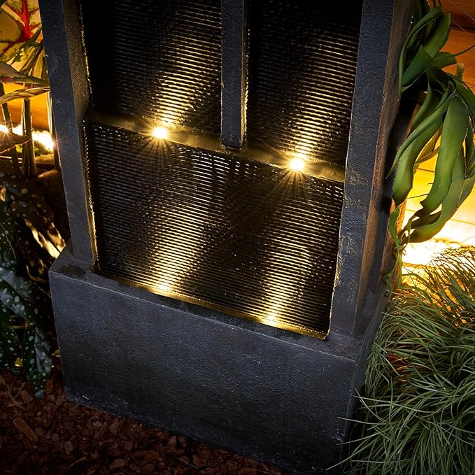 SunJet 5-Tier Modern Water Fountain, Indoor/Outdoor Resin Water Fountains with Soothing Water Sounds & Warm LED Light, Perfect for Garden, Patio, Home & Office, 16.9" L x 9.8" W x 50.7" H