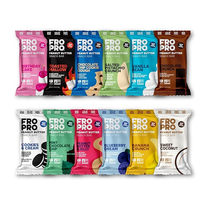 FROPRO Snack Bar - Peanut Butter Snack Bars - Gluten Free, Dairy Free, Soy Free, Non GMO, Plant Based Protein Snacks Bar - Crave-worthy & Great On-the-Go | Variety, 12 Flavors, 24 Pack
