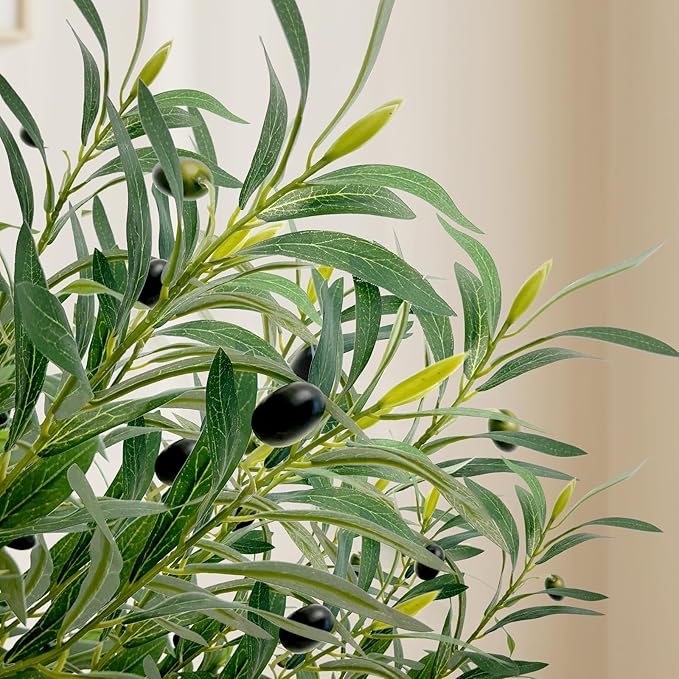 Olive Trees Artificial Indoor 7ft, 2 PCS Tall Faux Silk Plant with Pot, Realistic Leaves and Natural Wood Trunk Fake Trees with Lifelike Fruits for Home Office Decor Bedroom Livingroom Entryway