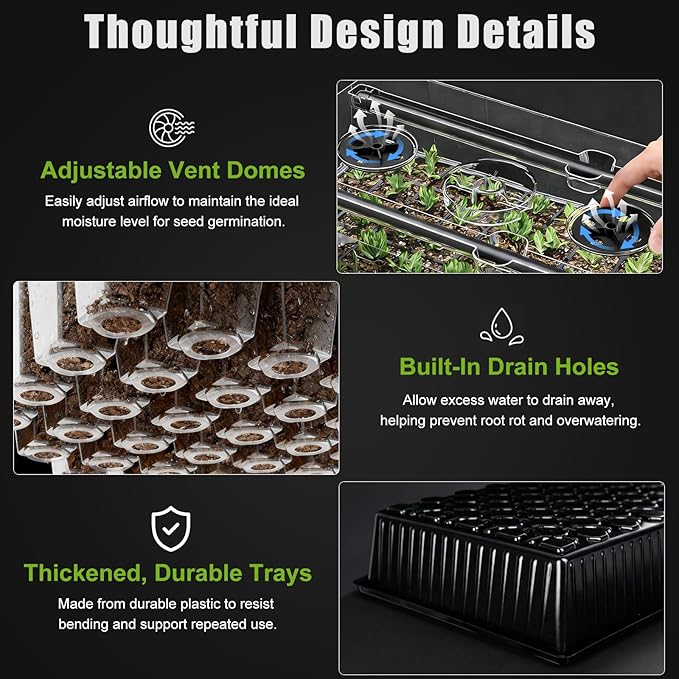 60 Cell Self-Watering Seed Starter Tray with Grow Light and Heat Mat,Seed Starter Kit,Humidity Domes,Auto Timer,Flexible Brightness Seedling Starter Trays for Seed Starting & Seeds Growing