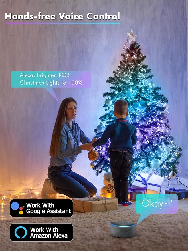 BrizLabs Smart Fairy String Lights, 66ft 200 LED WiFi Pink & White Valentine's Day Fairy Lights App Control, Dimmable Rainbow Christmas Lighting, Music Sync Xmas Lighting Work with Alexa & Google Home