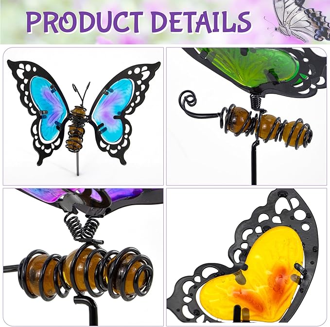 Voumsil Butterfly Garden Stakes,Kit Made of Glass and Metal,Colorful Butterfly Garden Decorations Can Make The Garden Full of Color and Vitality. (Mix)